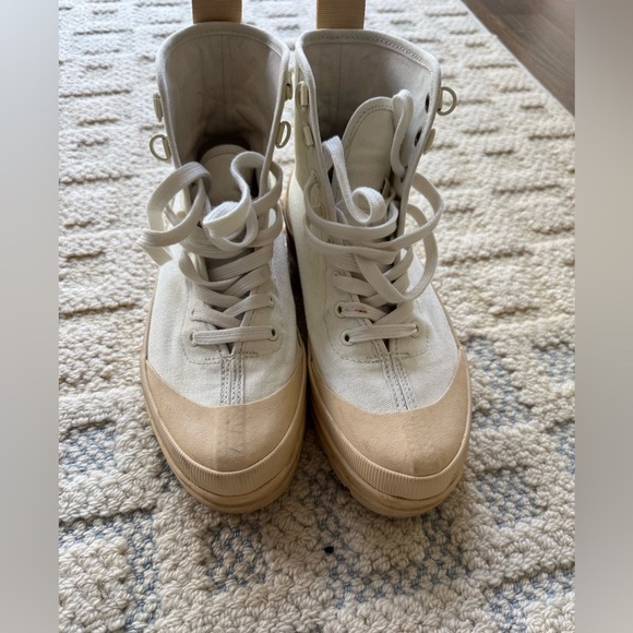 Everlane Organic Cotton Canvas Combat Lace Lugged Sole Boots White 6 - Picture 3 of 8